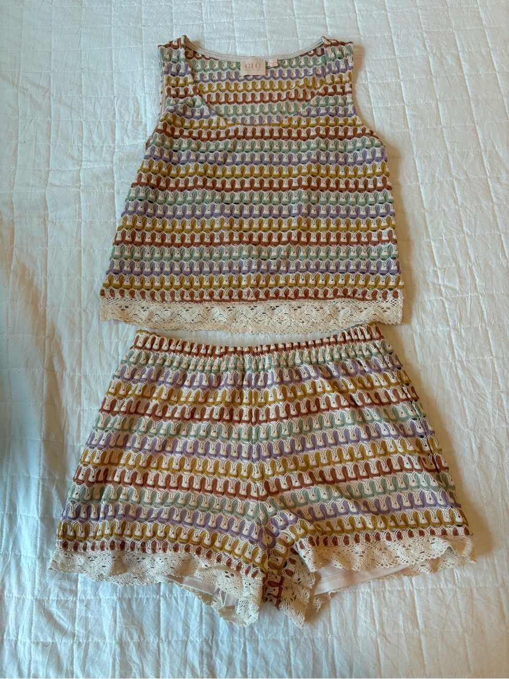 Retro Crochet Knit Tank & Shorts Matching Set